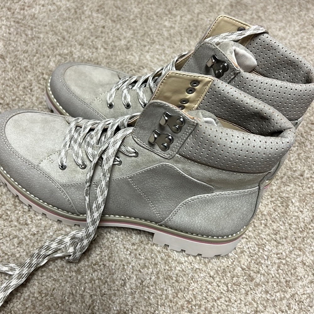 Taupe lace up short combat boots